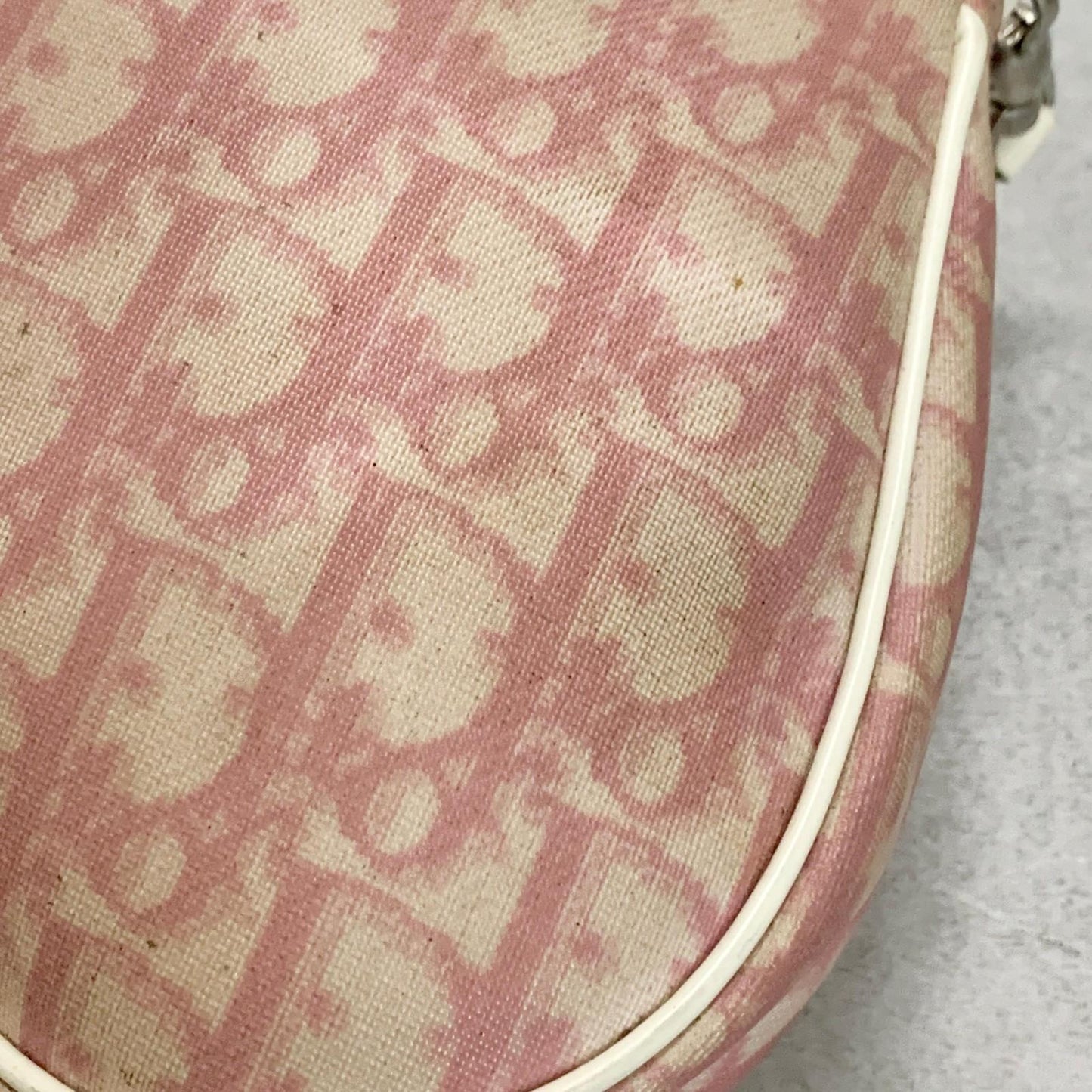 Christian Dior Saddle Bag Handbag Shoulder Trotter Pink White Pouch Purse PVC