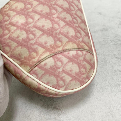 Christian Dior Saddle Bag Handbag Shoulder Trotter Pink White Pouch Purse PVC