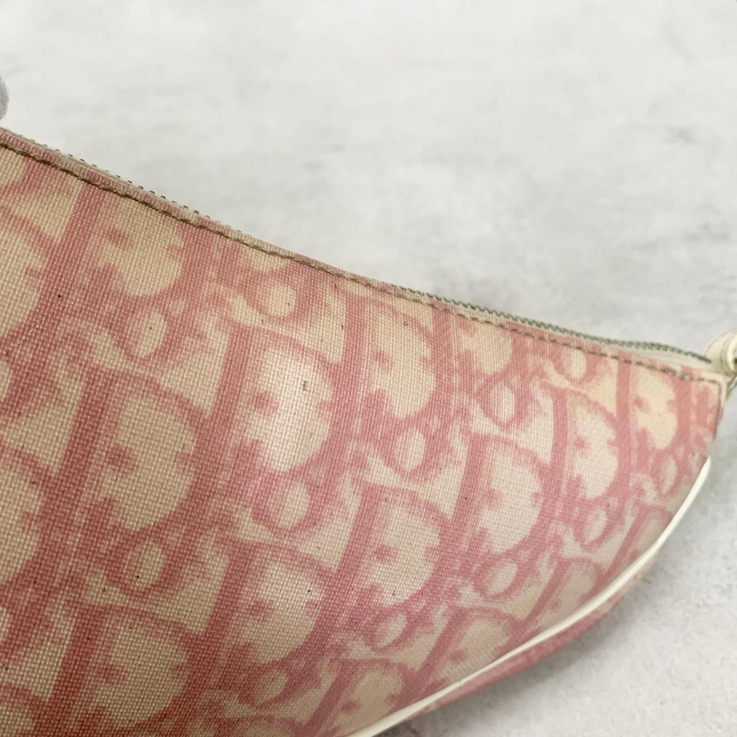 Christian Dior Saddle Bag Handbag Shoulder Trotter Pink White Pouch Purse PVC