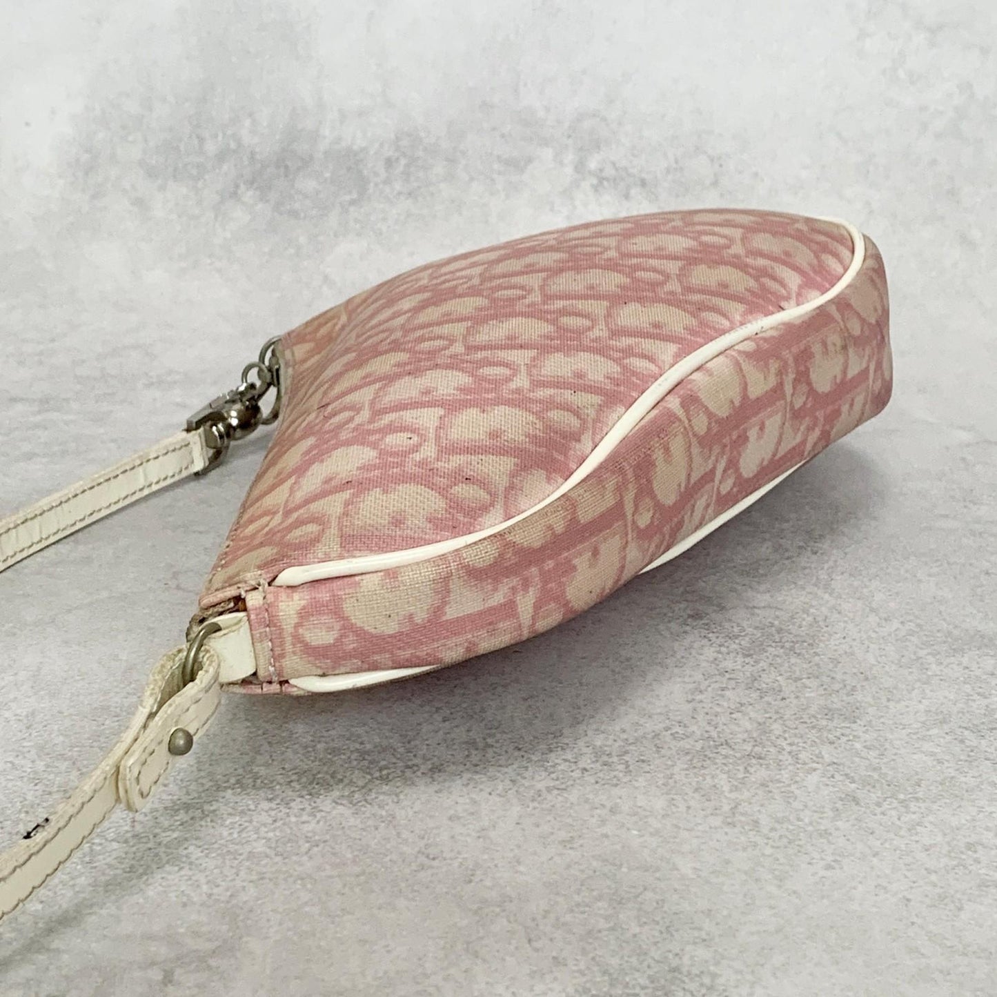 Christian Dior Saddle Bag Handbag Shoulder Trotter Pink White Pouch Purse PVC