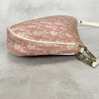 Christian Dior Saddle Bag Handbag Shoulder Trotter Pink White Pouch Purse PVC