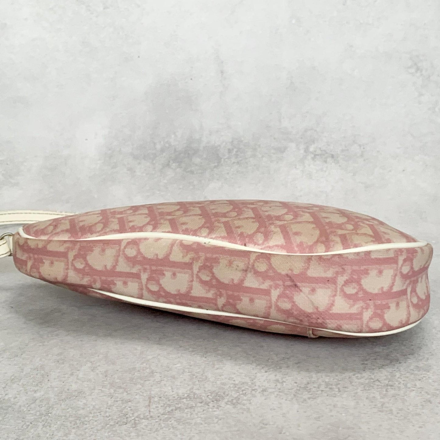 Christian Dior Saddle Bag Handbag Shoulder Trotter Pink White Pouch Purse PVC