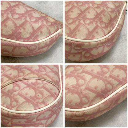 Christian Dior Saddle Bag Handbag Shoulder Trotter Pink White Pouch Purse PVC