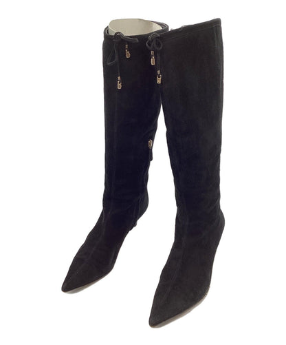 GUCCI Long Boots Shoes EU 36.5 US 6.5 Suede Black Authentic