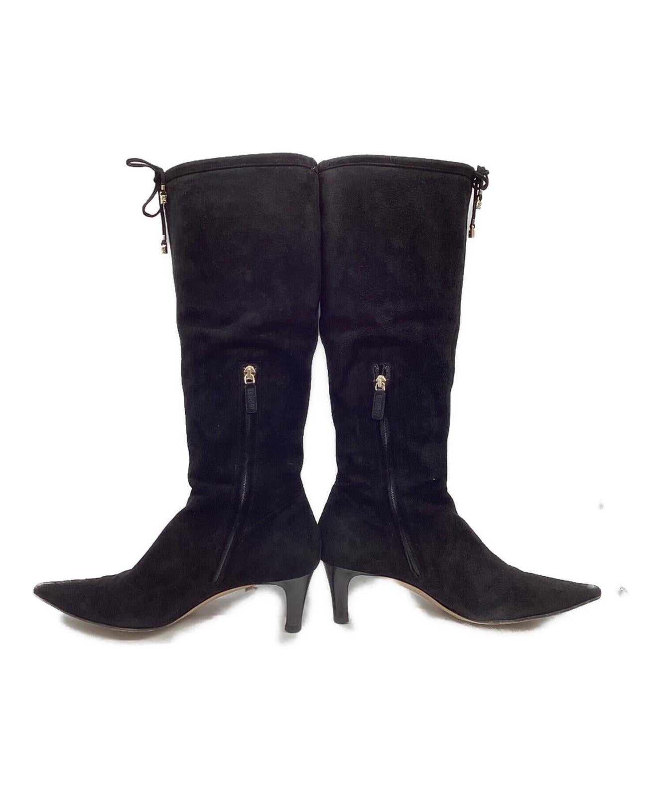 GUCCI Long Boots Shoes EU 36.5 US 6.5 Suede Black Authentic