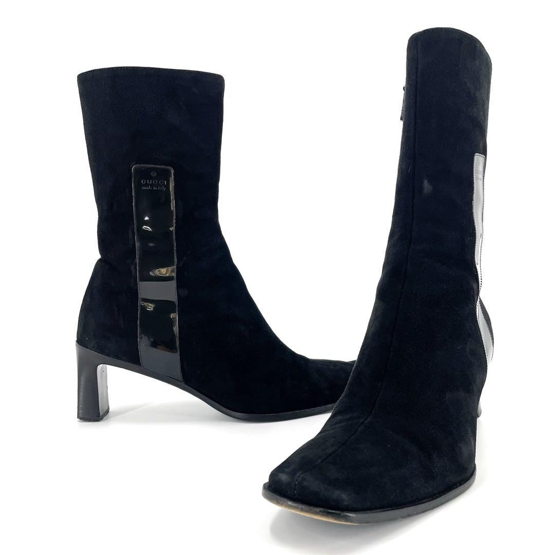 GUCCI Boots Shoes EU 36.5 US 6.5 Suede Black Authentic