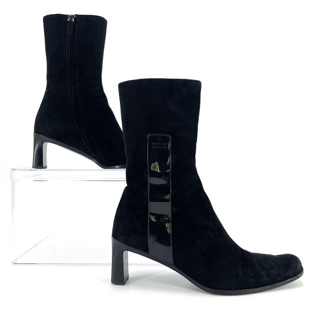 GUCCI Boots Shoes EU 36.5 US 6.5 Suede Black Authentic