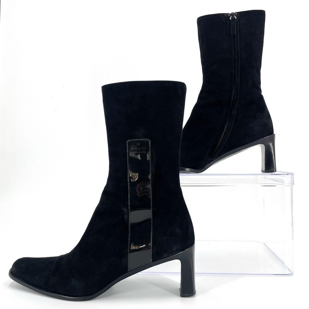 GUCCI Boots Shoes EU 36.5 US 6.5 Suede Black Authentic