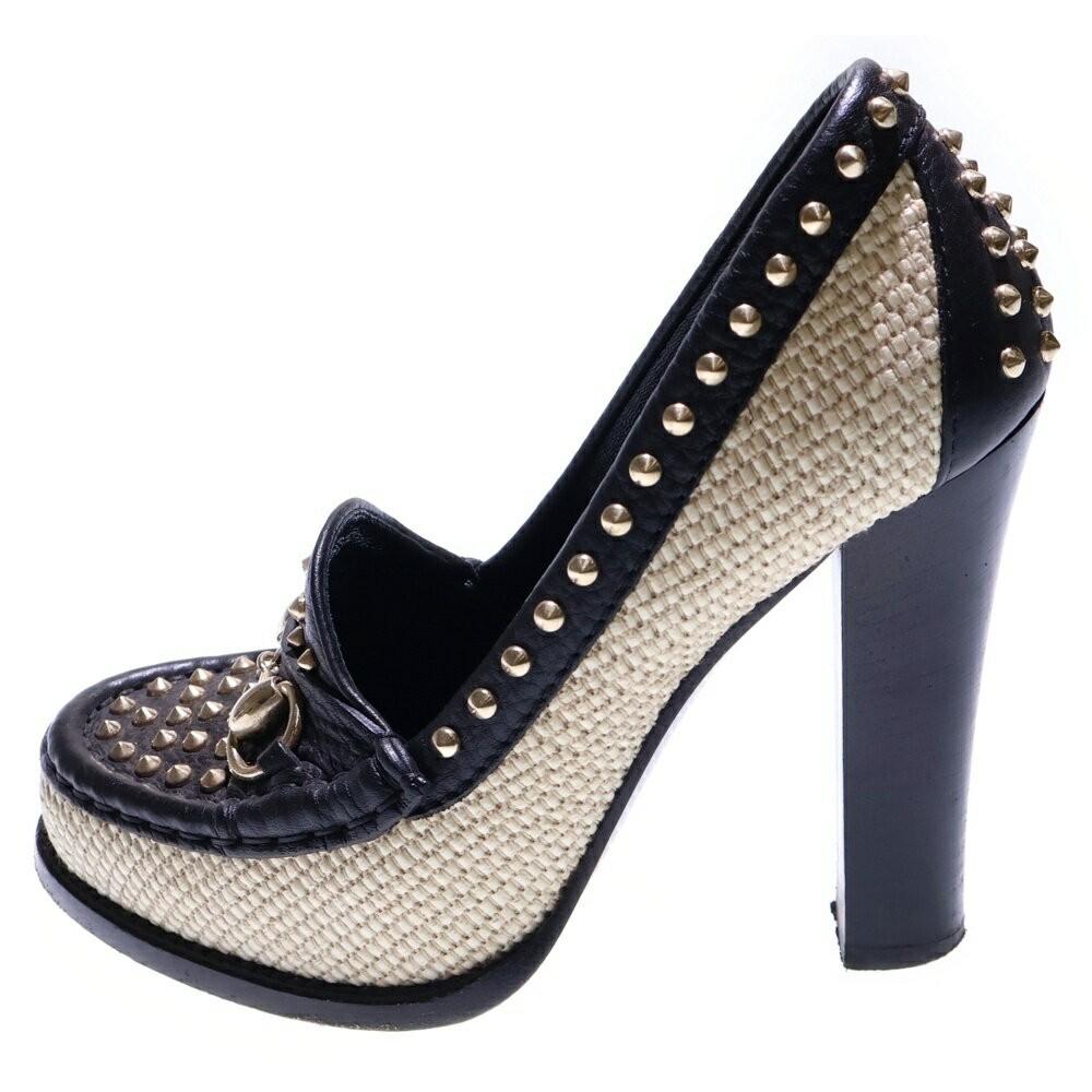 GUCCI Shoes Pumps Heel Horsebit EU 36 US 6 Black Authentic