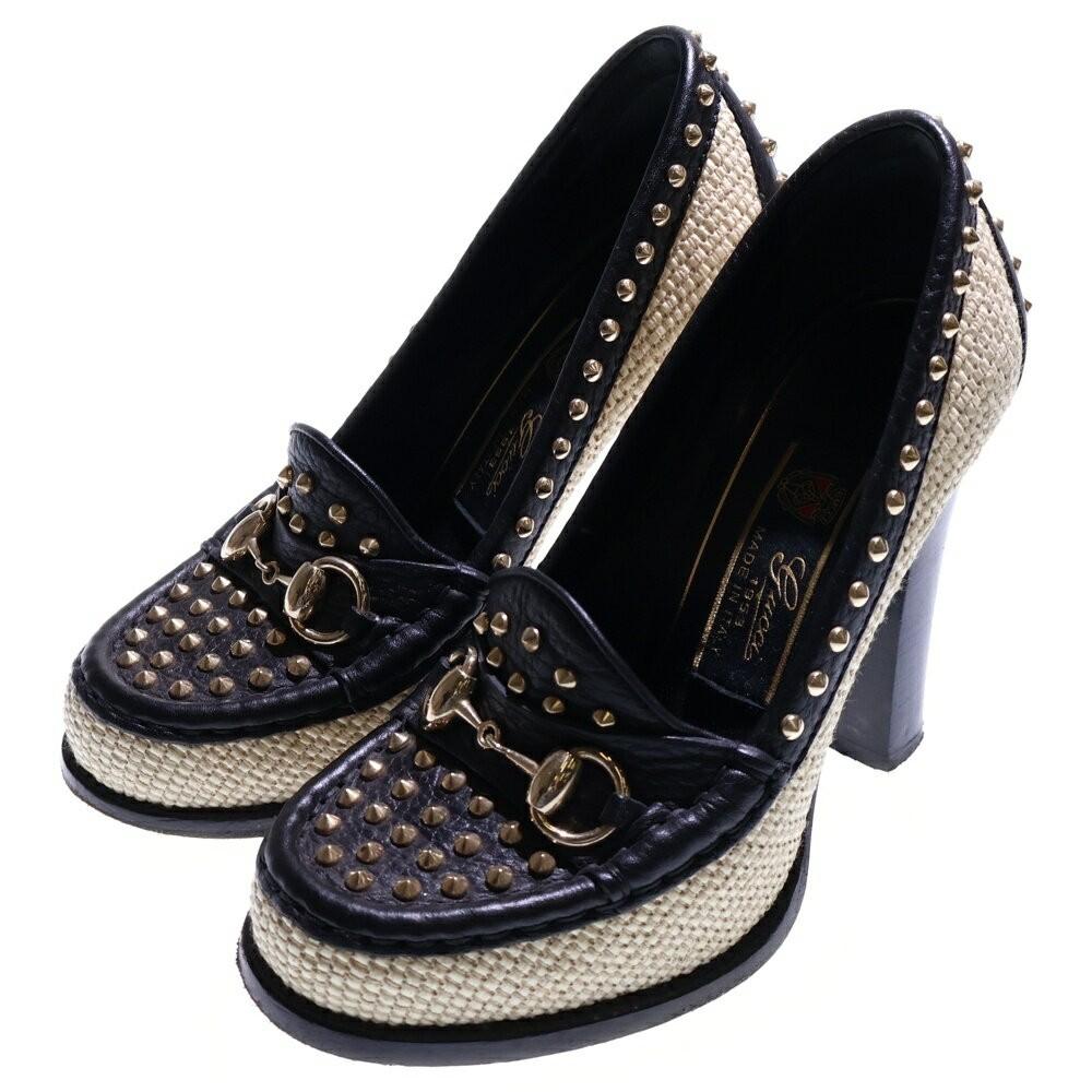 GUCCI Shoes Pumps Heel Horsebit EU 36 US 6 Black Authentic