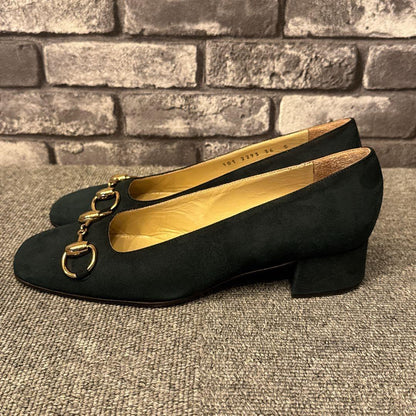 GUCCI Shoes Pumps Heel Horsebit EU 36 US 6 Suede Green Authentic