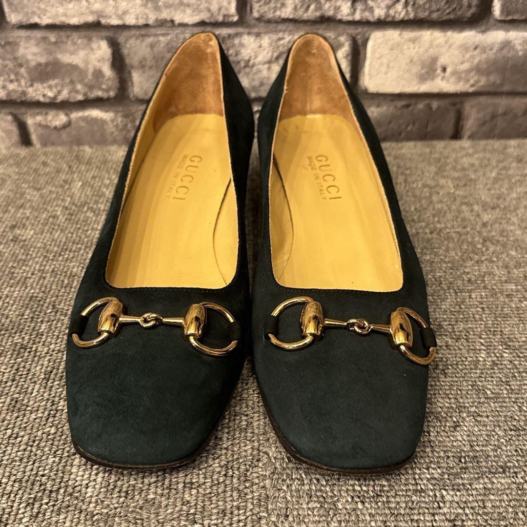 GUCCI Shoes Pumps Heel Horsebit EU 36 US 6 Suede Green Authentic