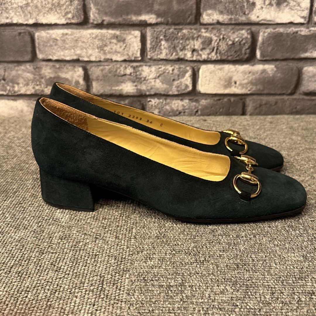 GUCCI Shoes Pumps Heel Horsebit EU 36 US 6 Suede Green Authentic
