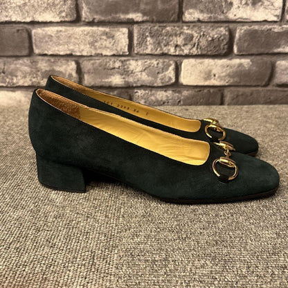 GUCCI Shoes Pumps Heel Horsebit EU 36 US 6 Suede Green Authentic