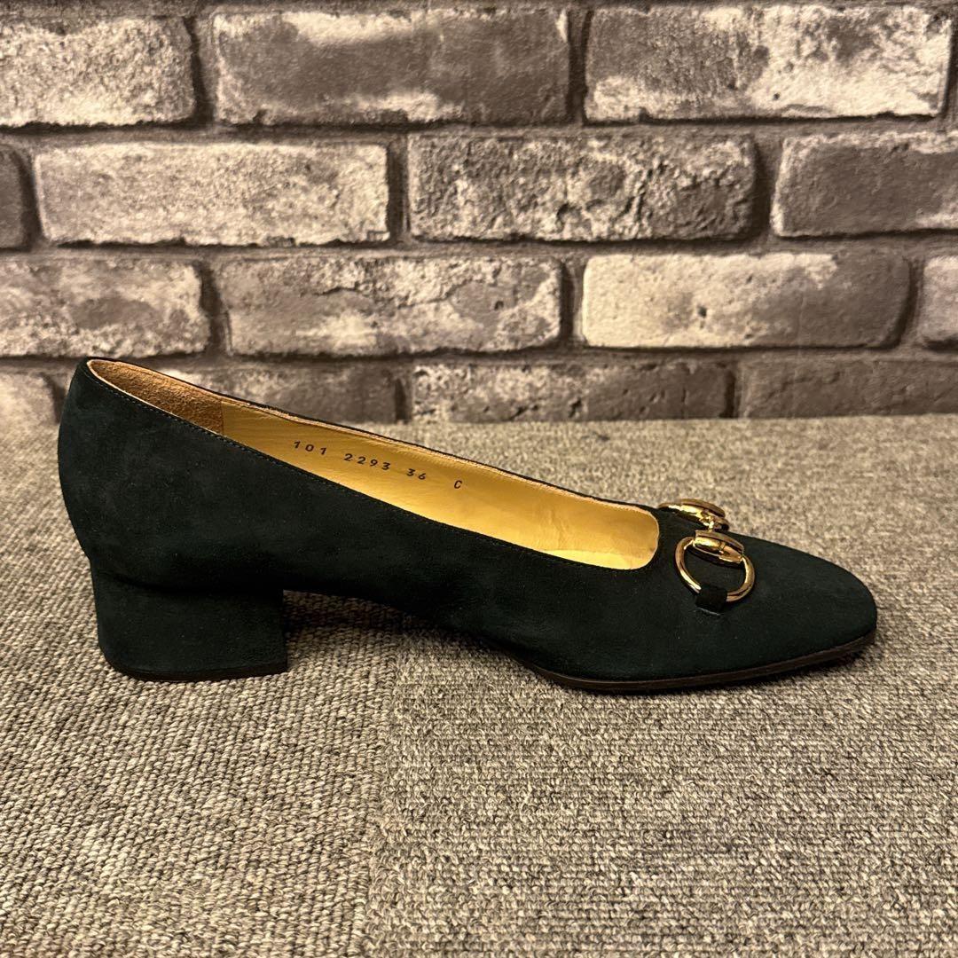 GUCCI Shoes Pumps Heel Horsebit EU 36 US 6 Suede Green Authentic