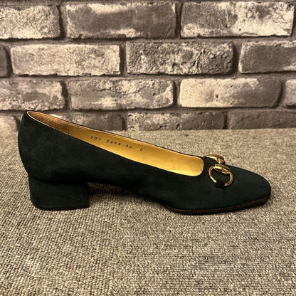 GUCCI Shoes Pumps Heel Horsebit EU 36 US 6 Suede Green Authentic
