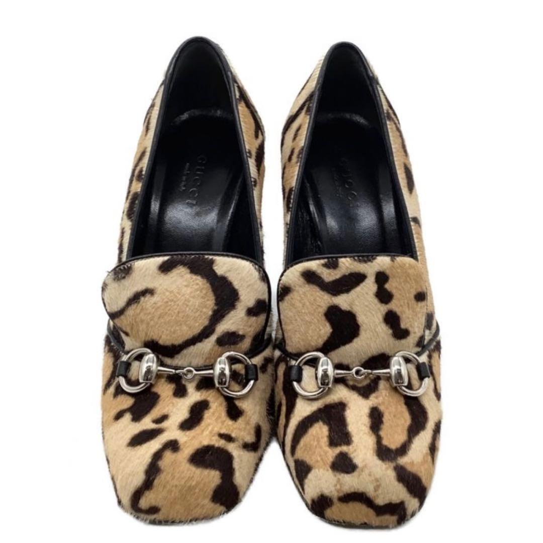 GUCCI Shoes Pumps Heel Horsebit EU 35.5 US 5.5 Leopard Authentic