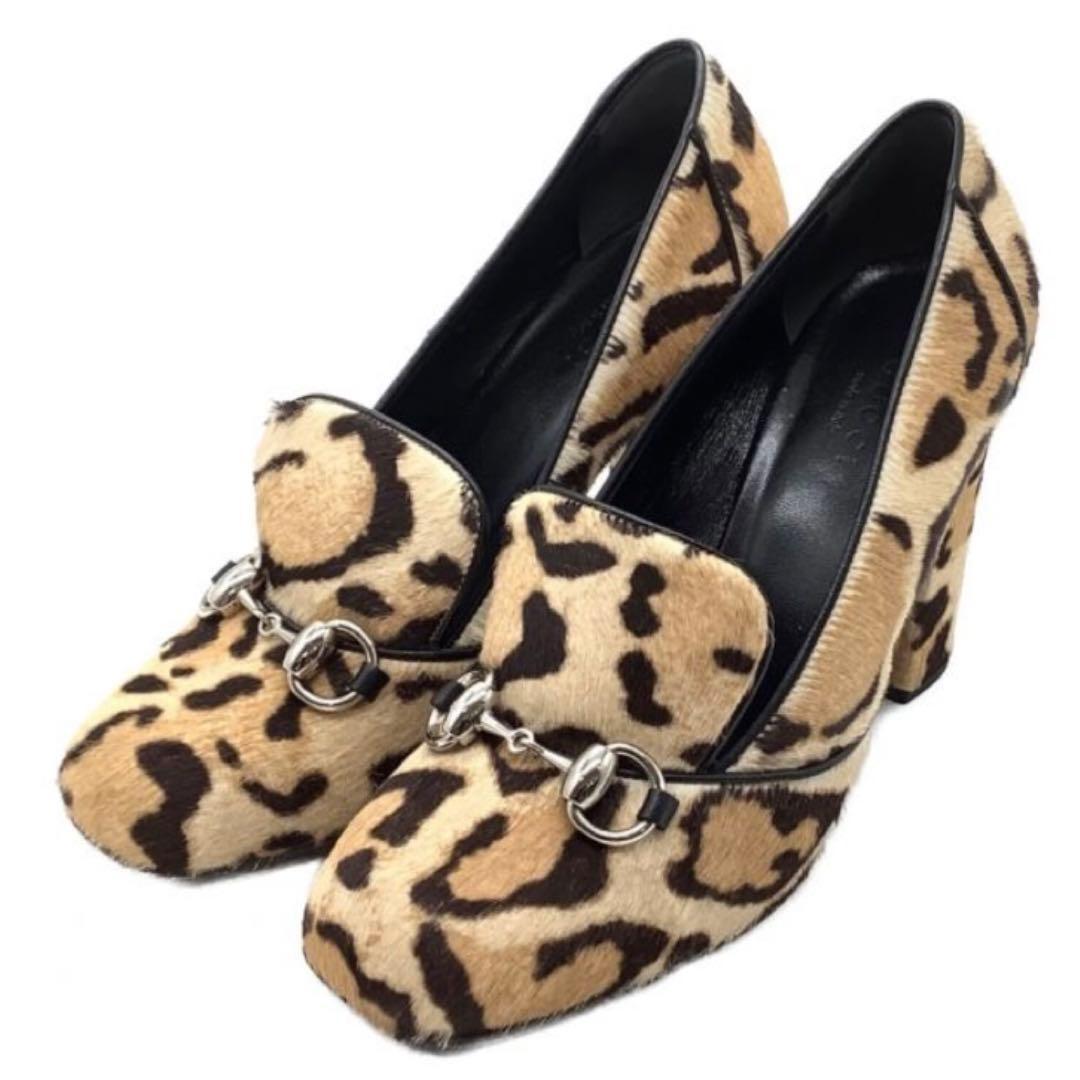GUCCI Shoes Pumps Heel Horsebit EU 35.5 US 5.5 Leopard Authentic