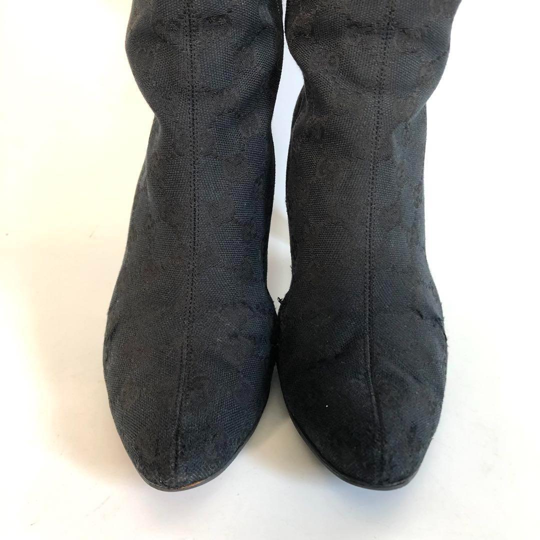 GUCCI Long Boots Shoes GG Canvas EU 37 US 7 Black Authentic