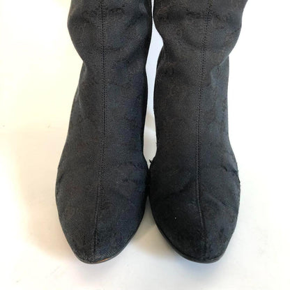 GUCCI Long Boots Shoes GG Canvas EU 37 US 7 Black Authentic