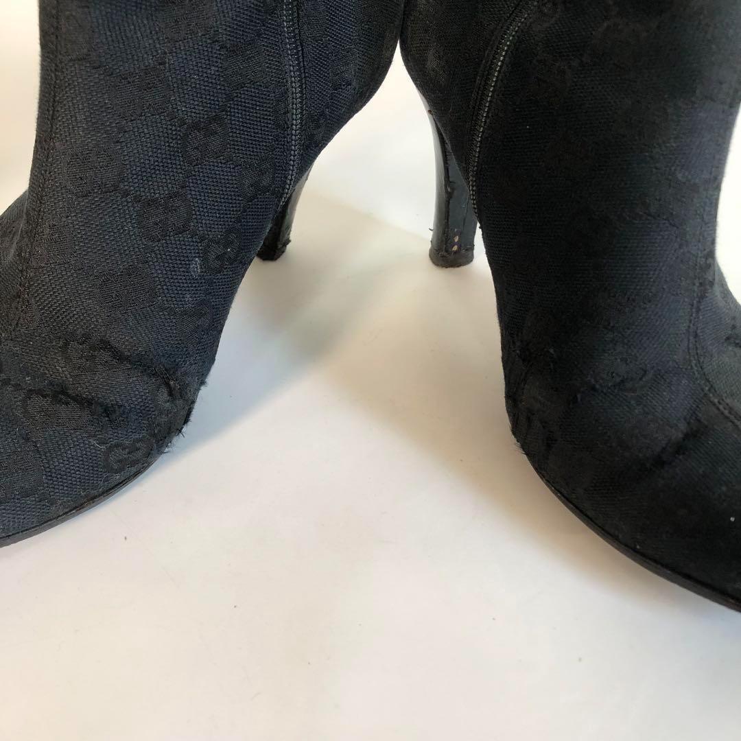 GUCCI Long Boots Shoes GG Canvas EU 37 US 7 Black Authentic