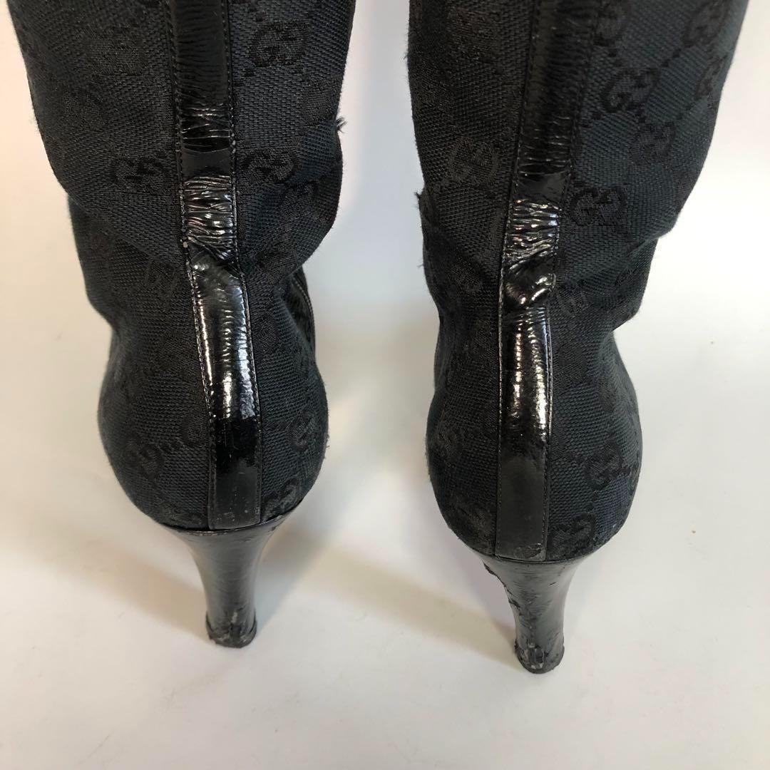 GUCCI Long Boots Shoes GG Canvas EU 37 US 7 Black Authentic