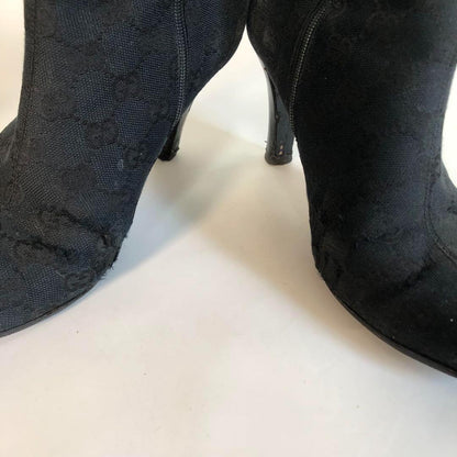 GUCCI Long Boots Shoes GG Canvas EU 37 US 7 Black Authentic