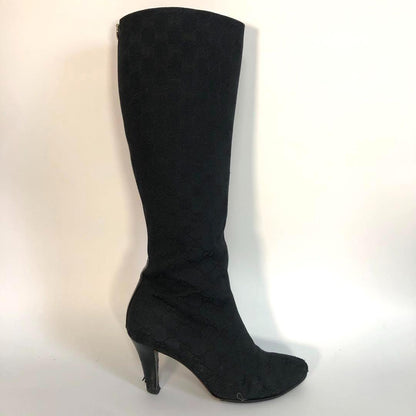 GUCCI Long Boots Shoes GG Canvas EU 37 US 7 Black Authentic