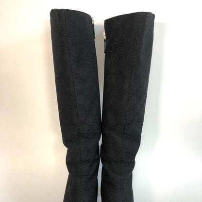 GUCCI Long Boots Shoes GG Canvas EU 37 US 7 Black Authentic