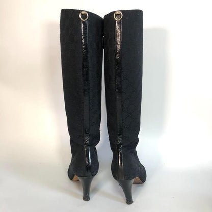 GUCCI Long Boots Shoes GG Canvas EU 37 US 7 Black Authentic