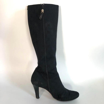 GUCCI Long Boots Shoes GG Canvas EU 37 US 7 Black Authentic