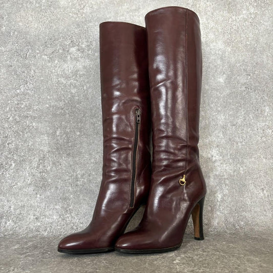 GUCCI Long Boots Shoes EU 35.5 US 5.5 Leather Brown Authentic