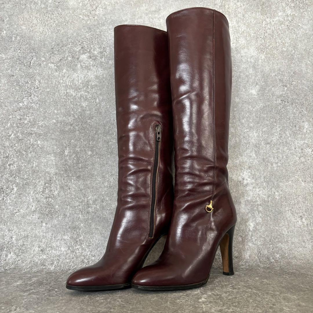 GUCCI Long Boots Shoes EU 35.5 US 5.5 Leather Brown Authentic