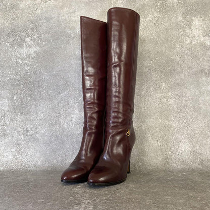 GUCCI Long Boots Shoes EU 35.5 US 5.5 Leather Brown Authentic