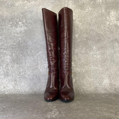GUCCI Long Boots Shoes EU 35.5 US 5.5 Leather Brown Authentic