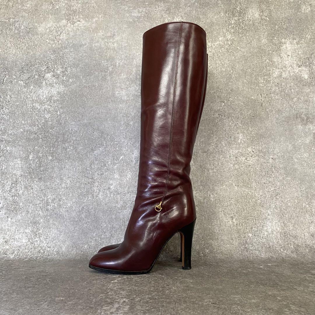 GUCCI Long Boots Shoes EU 35.5 US 5.5 Leather Brown Authentic