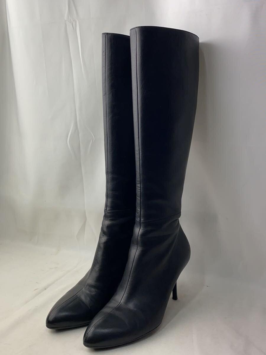 GUCCI Long Boots Shoes EU 38 US 8 Leather Black Authentic