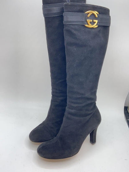GUCCI Long Boots Shoes EU 36.5 US 6.5 Suede Black Authentic