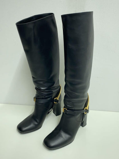 GUCCI Long Boots Shoes EU 38.5 US 8.5 Leather Black Authentic