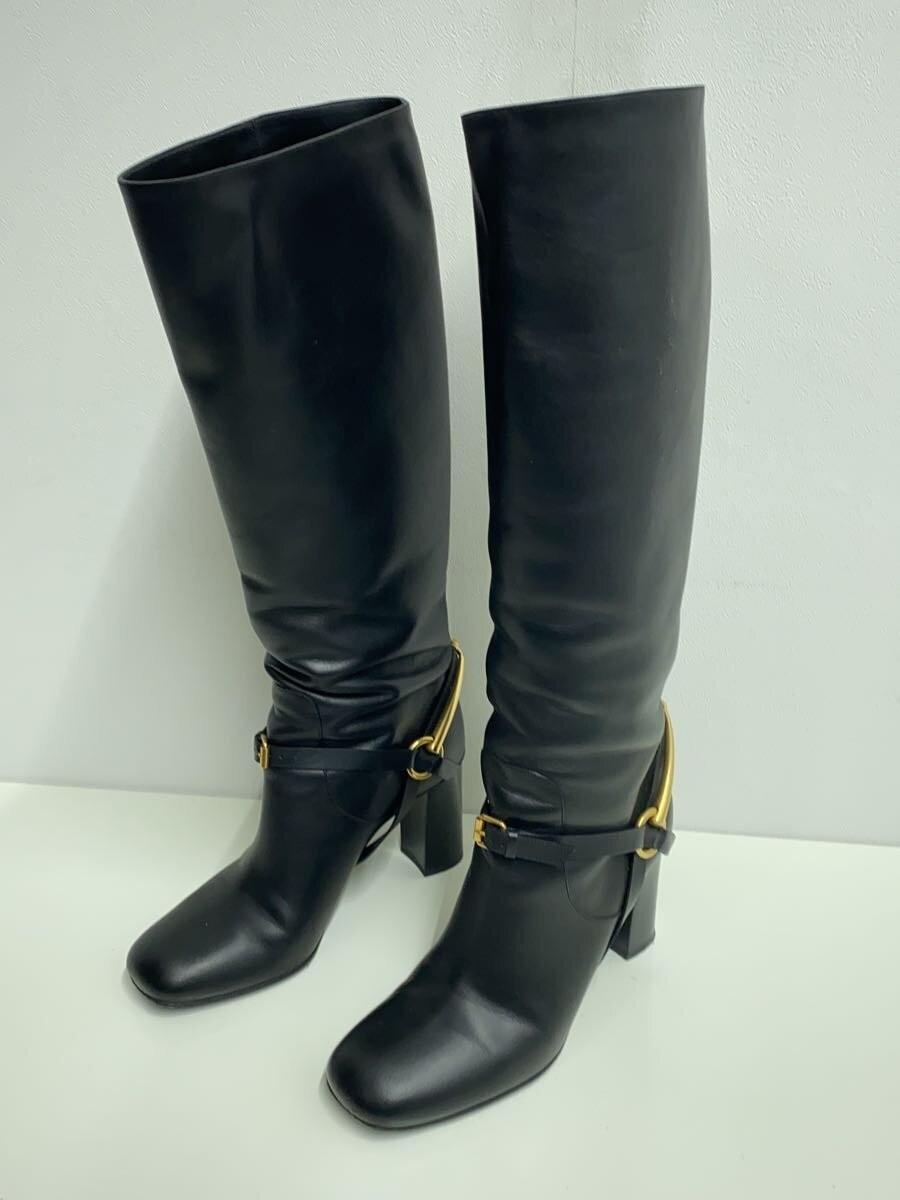GUCCI Long Boots Shoes EU 38.5 US 8.5 Leather Black Authentic