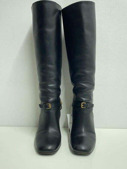 GUCCI Long Boots Shoes EU 38.5 US 8.5 Leather Black Authentic