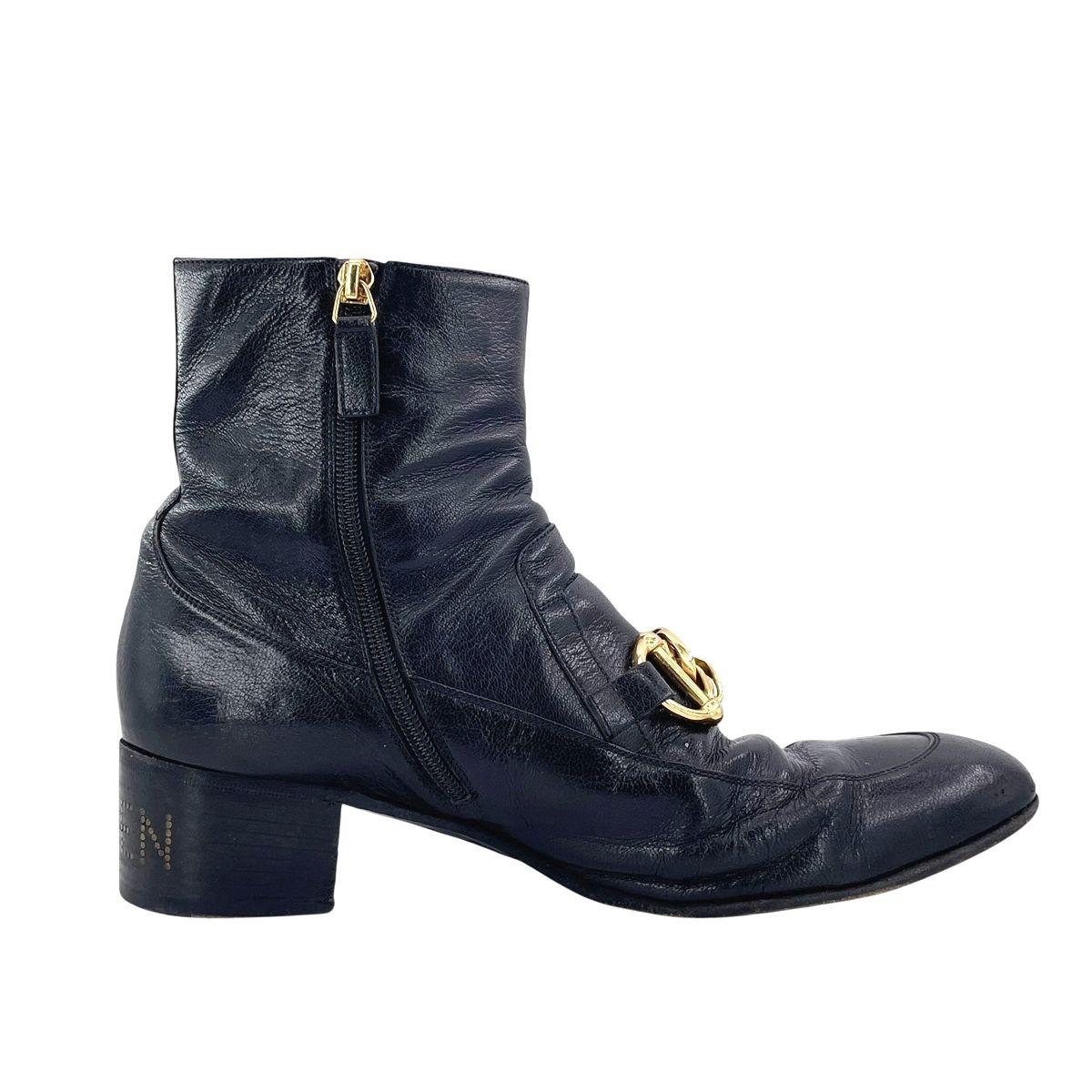 GUCCI Boots Shoes Horsebit EU 43.5 US 10 Leather Black Authentic