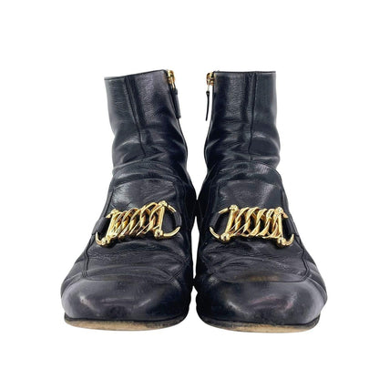 GUCCI Boots Shoes Horsebit EU 43.5 US 10 Leather Black Authentic