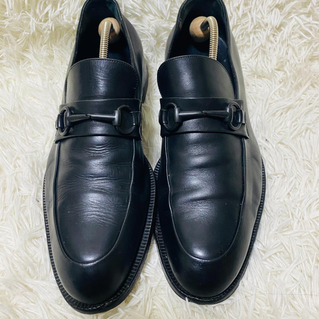 GUCCI Loafers Shoes Horsebit EU 42.5 US 9.0 Leather Black Authentic