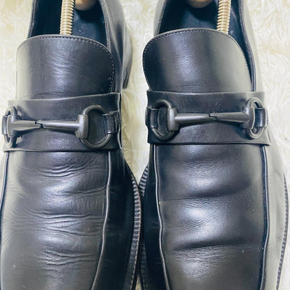 GUCCI Loafers Shoes Horsebit EU 42.5 US 9.0 Leather Black Authentic