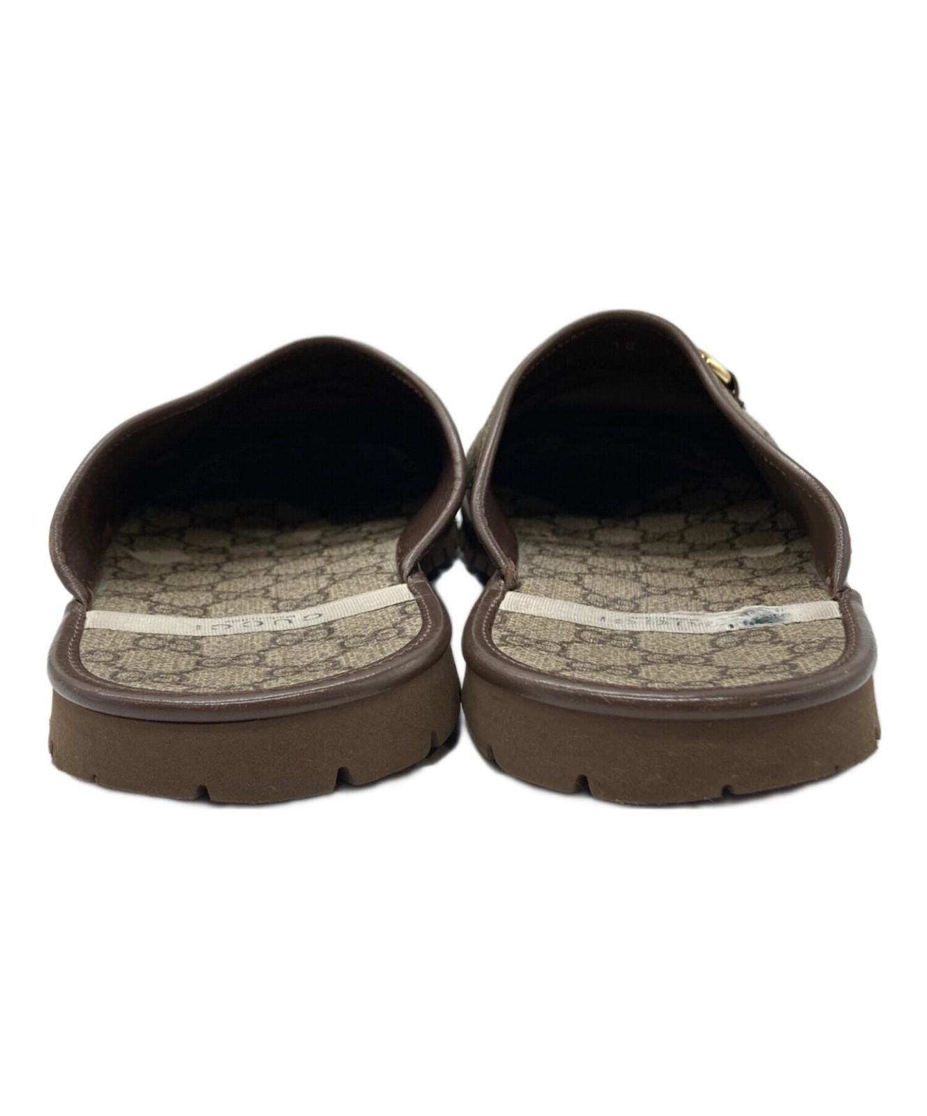 Gucci Slide Sandals Shoes GG Horsebit EU 44 US 10.5 Canvas Beige Authentic