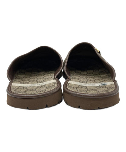 Gucci Slide Sandals Shoes GG Horsebit EU 44 US 10.5 Canvas Beige Authentic