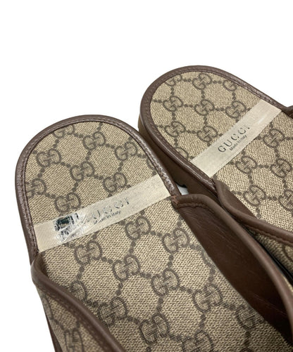 Gucci Slide Sandals Shoes GG Horsebit EU 44 US 10.5 Canvas Beige Authentic