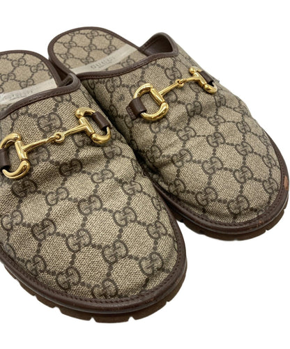 Gucci Slide Sandals Shoes GG Horsebit EU 44 US 10.5 Canvas Beige Authentic