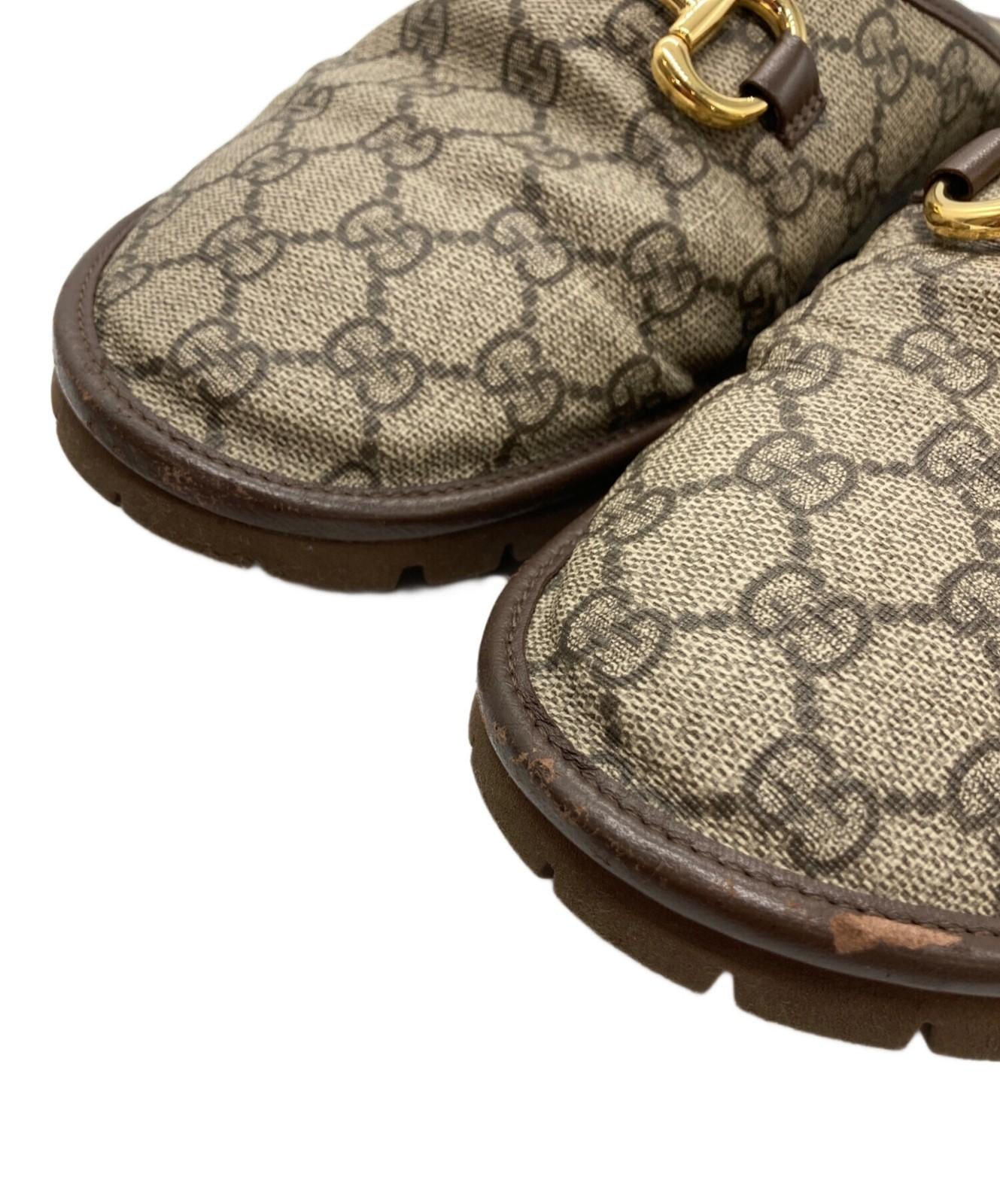 Gucci Slide Sandals Shoes GG Horsebit EU 44 US 10.5 Canvas Beige Authentic